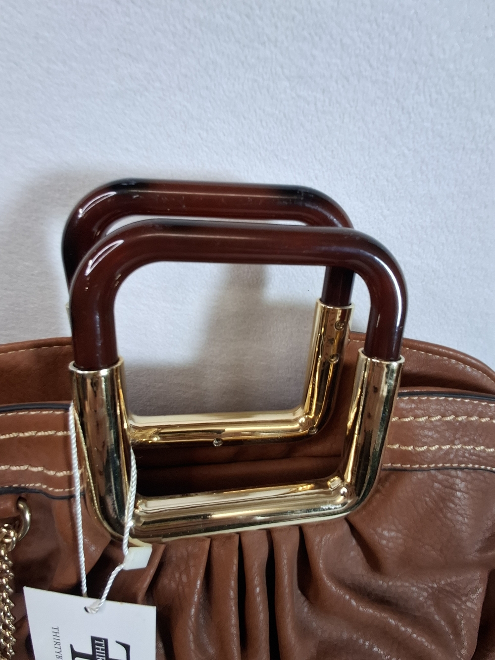 Brown Structured Top-Handle Tote with Gold Accent - Picture 5 of 11